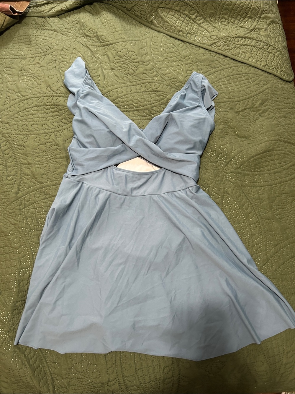 Amazon Light Blue Cross-Front One-Piece Swimsuit with Skirt